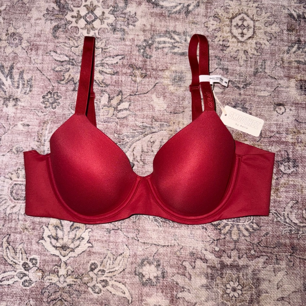 Aerie Smoothez Full Coverage Bra Red Lightly Lined Underwire Seamless 36B NEW